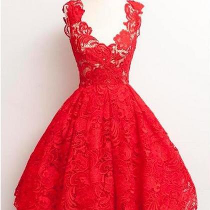 Gorgeous Red Lace Short Cocktail Dress Off..