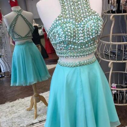 Charming Turquoise Chiffon Short Homecoming Dress..