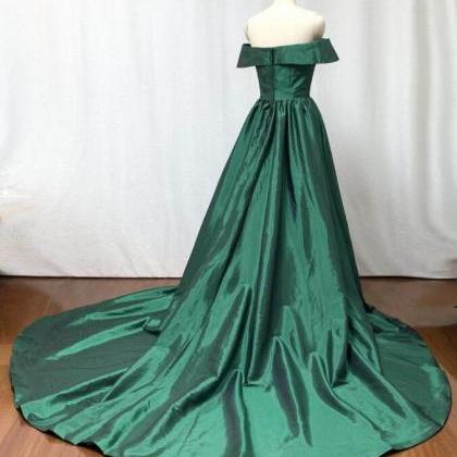 Fashion Off Shoulder Green Long Prom Dress,custom..