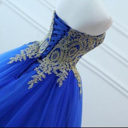 Plus Size Royal Blue Tulle A Line Long Prom Dress..