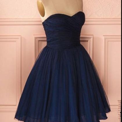 Stunning Navy Blue Ruffle Short Homecoming Dress..