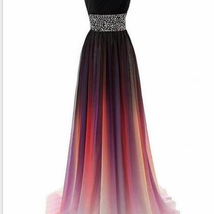 Fashion A Line Beaded Gradient Long Prom Dress..