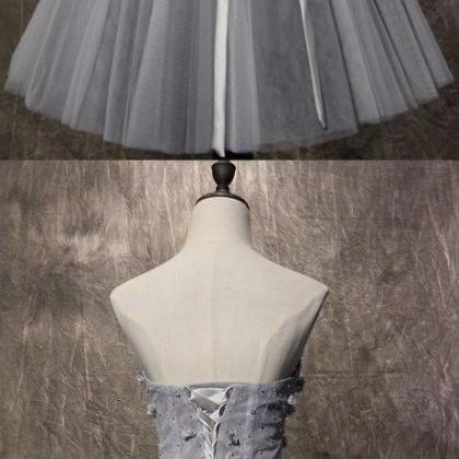 Gray Tulle Short Homecoming Dress , Custom Made A..