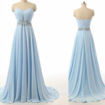 Beaded Light Blue Ruffle Long Prom Dress A Line..