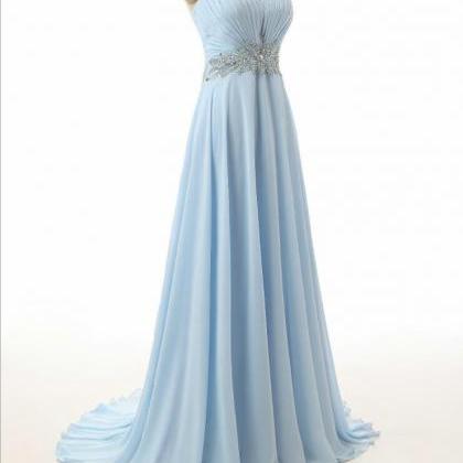 Beaded Light Blue Ruffle Long Prom Dress A Line..