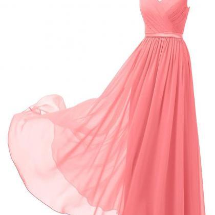 Plus Size Coral A Line Bridesmaid Dress ,..