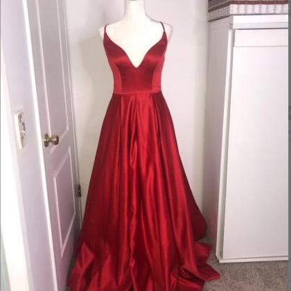 Sexy A Line Red Satin Long Prom Dresses Strapless..