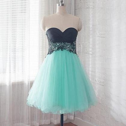 Off Shoulder Mint Green Tulle Short Homecoming..