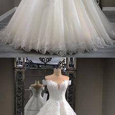 Off Shoulder White Pricess Lace Wedding Dresses..
