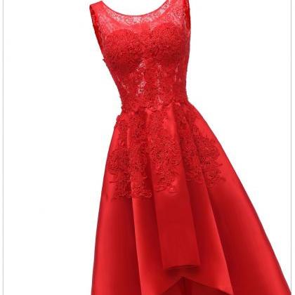 Fashiom A Line Red Lace High Low Prom Dresses..