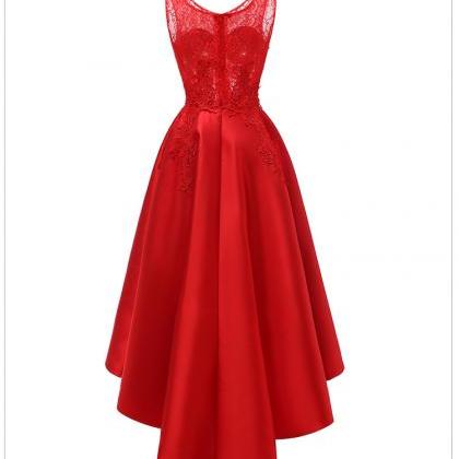 Fashiom A Line Red Lace High Low Prom Dresses..