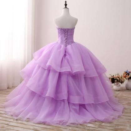 Fashion Sexy Lavender Organza Beaded Ball Gowns..
