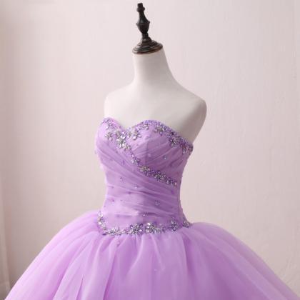 Fashion Sexy Lavender Organza Beaded Ball Gowns..