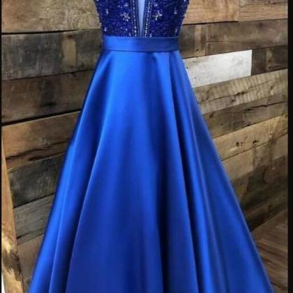 Custom Made A Line Royal Blue Lace Prom Dress..