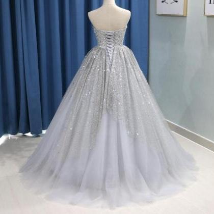 Luxury Silver Grey Puffy Ball Gown Quinceanera..