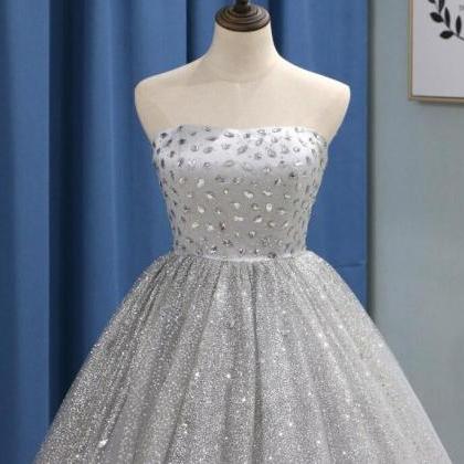 Luxury Silver Grey Puffy Ball Gown Quinceanera..
