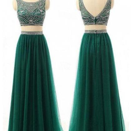 Two Pieces Beaded Long Prom Dress ,2 Pieces..