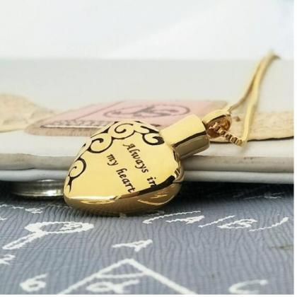 Gold Heart Ashes Necklace Memorial Jewelry..