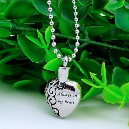Silver Heart Ashes Necklace Memorial Jewelry..
