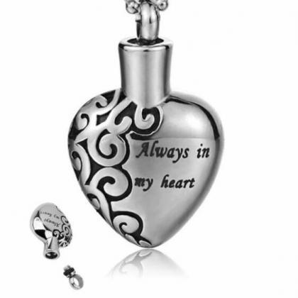 Silver Heart Ashes Necklace Memorial Jewelry..