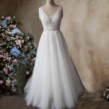 Sexy A Line Lace Wedding Dresses With Appliqued..