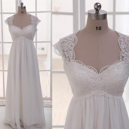 Elegant A Line White Lace Beach Wedding Dress..