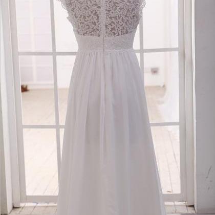Elegant A Line White Lace Beach Wedding Dress..