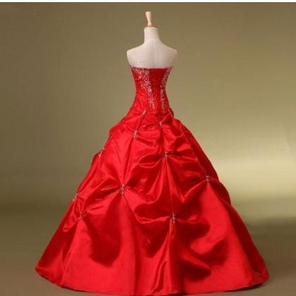 Off Shoulder Red Taffeta Ball Gown Wedding Dresses..