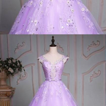 Custom Made Sexy Light Lavender Tulle Ball Gown..