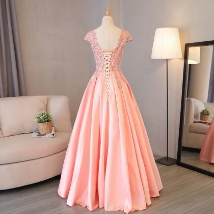 Elegant Coral Lace Appliqued Long Prom Party..