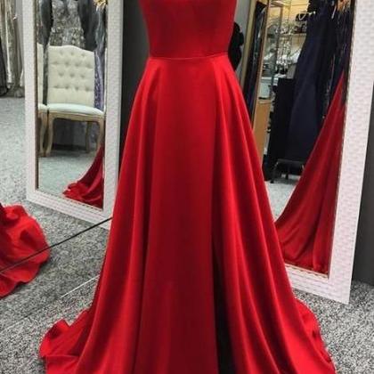 Red Satin Formal Evening Dress A Line Wedding..