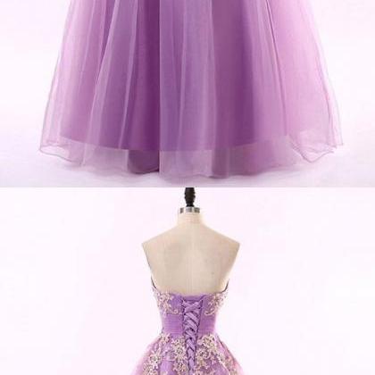 Off Shoulder Sexy Purple Tulle Lace Appliqued Long..