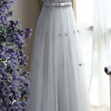 Newly Gray Tulle Lace Prom Dress A Line Women..