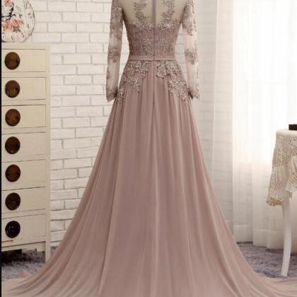Fashion A Line Lace Muslim Evening Dress With Long..