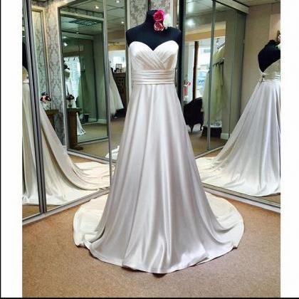 Elegant White Satin Ruffle Long Prom Dress Custom..