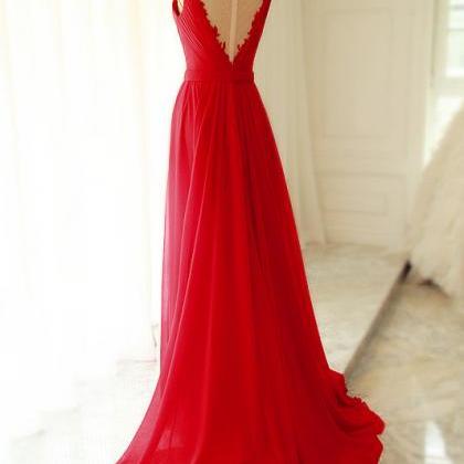 Sexy V-neck Red Ruffle Long Prom Dress Custom Made..