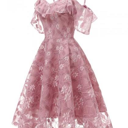 Fashion Pink Lace Dress A Line Wome..