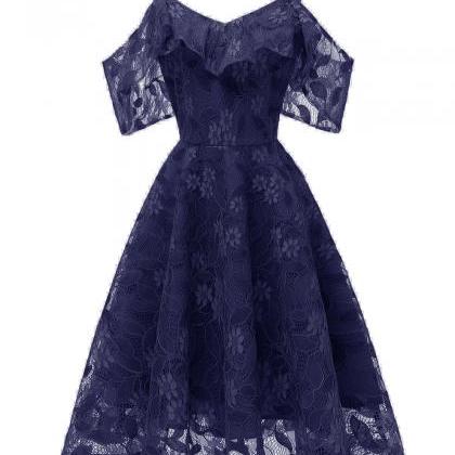 Cheap Navy Blue Short Lace Dress A ..