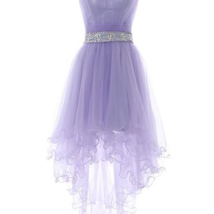 Fashion A Line Lavender Ruched High Low Prom Dress..