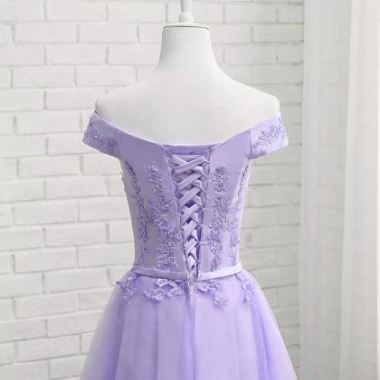 A Line Lavender Tulle Prom Dress Short For Women..