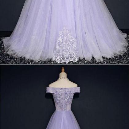 Off Shoulder Lavender Lace Long Prom Dress Custom..