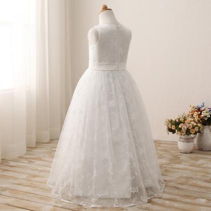 White Lace Wedding Flower Girl Dress With..