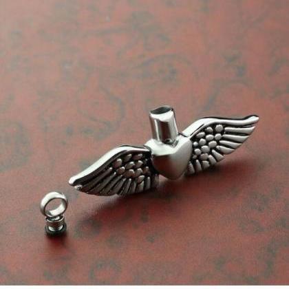 Silver Angel Wing Cremation Urns Necklace Ashes..