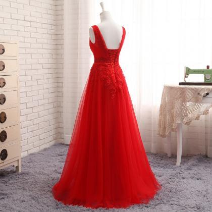 Elegant Red Lace Prom Dress With Ribbon 2020 Women..