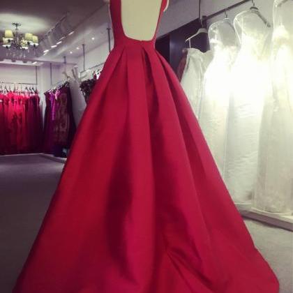 Sexy Backless Burgundy Satin Ball Gown Prom..