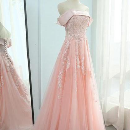 Sexy A Line Light Pink Tulle Prom Dress With..