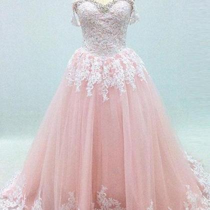 Women Evening Dress Pink Tulle Lace Prom Party..