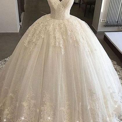 Ball Gown White Lace Wedding Dresses Off Shoulder..