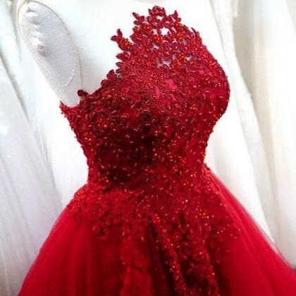 Plus Size Red Beaded Ball Gown Quinceanera Dress ,..