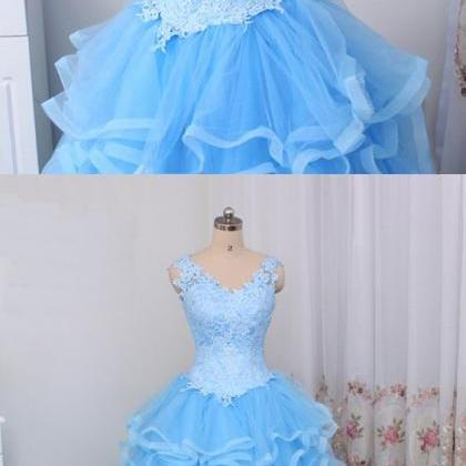 A Line Blue Lace Prom Dress Custom Made Women..